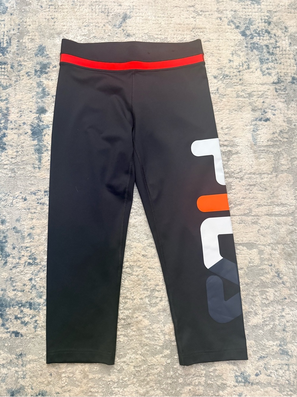 Fila Sport Capri Leggings Black Multicolor Logo Size M